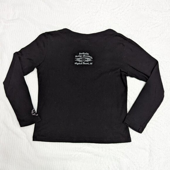 Harley-Davidson Women's Long Sleeve Sequin Top Medium Scoop Neck Cotton - Picture 2 of 7